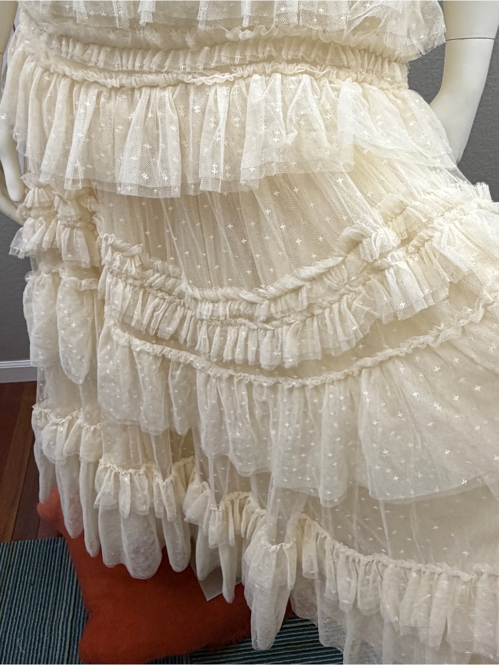Needle & Thread Cream Ruffled Tulle Tiered Maxi Dress NWT - Size 14 (shortened) - Picture 4 of 16